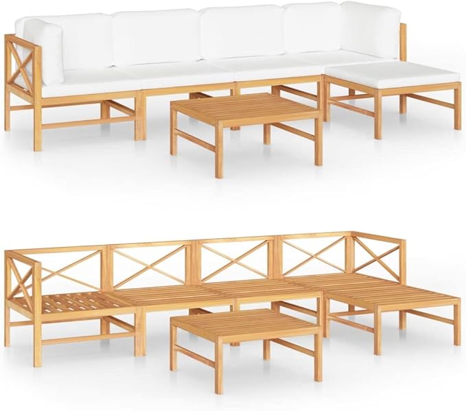 Patio Lounge Set with with Cream Cushions,Patio Furniture Sets,Patio Conversation Sets,Outdoor Furniture Sets,for Garden,Backyard,Outdoor,6 Piece Solid Teak Wood