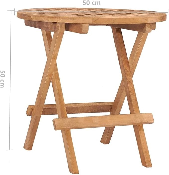 BOWERY HILL 3-Piece Teak Hardwood Outdoor Dining Set, Smooth Sanded Finish, Natural Brown, Round Table with 2 Foldable Chairs, Weather-Resistant, Compact Design for Patio or Garden Dining