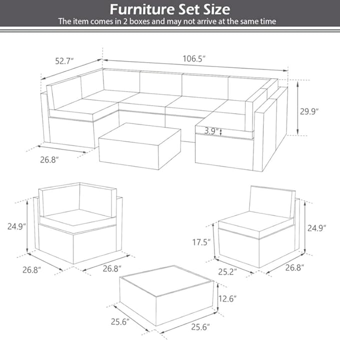 U-MAX 7 Piece Outdoor Patio Furniture Set with 30 Inch Fire Pit Table, PE Rattan Wicker Sofa Set, Outdoor Sectional Furniture Chair Set with Cushions and Tea Table, Brown Rattan&Beige Cushion