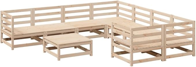vidaXL Patio Sofa Set - 9 Piece Modular Outdoor Conversation Set - Solid Natural Pine Wood - Slatted Design - Customizable Arrangement - Garden, Backyard, Patio Use