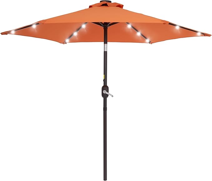 7.5ft Outdoor Umbrella Patio Umbrella with Solar Lights,18 LED Lighted Table Market Outdoor Umbrella, 2-Year-Non-Fading, for Pool, Deck, Garden,Backyard