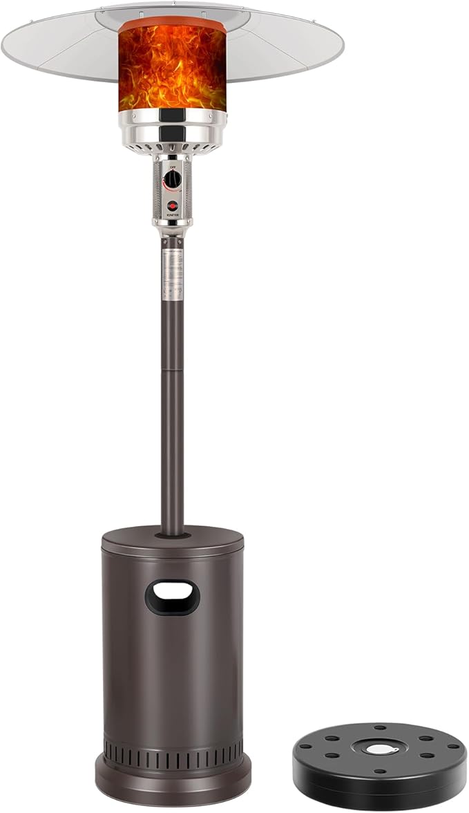 Hykolity 50,000 BTU Patio Heater with Sand Box, Table Design, Double-Layer Stainless Steel Burner, Wheels, Tip-over Protection System, Outdoor Heater for Home and Residential, Brown