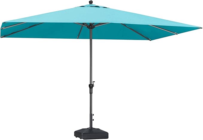 PURPLE LEAF 11.5' x 8' Rectangle Patio Market Umbrella with Base Outdoor Table Umbrellas Aluminum Frame Sun Shade with 8 Sturdy Ribs for Garden Deck Lawn Pool Turquoise Blue