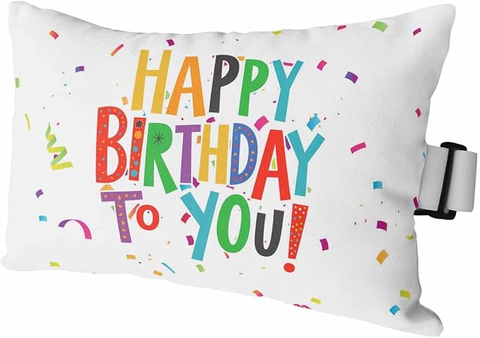 Outdoor Pillows Covers with Inserts Happy Birthday Colorful Text Ribbon Party Waterproof Recliner Pillow with Adjustable Strap Throw Pillows for Patio Furniture Pool Lounge Chair, 11x16 inch, 1PCS