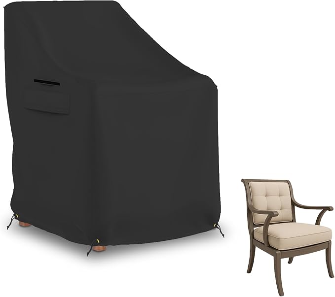 Seal Skin Covers Patio Chair Cover for Outdoor Furniture, Waterproof Heavy Duty Fabric, Large Lawn Chair Cover with Drawstring, Push Clips, Air Vent (Black, 33"W × 34"D × 31"H x 16"FH)