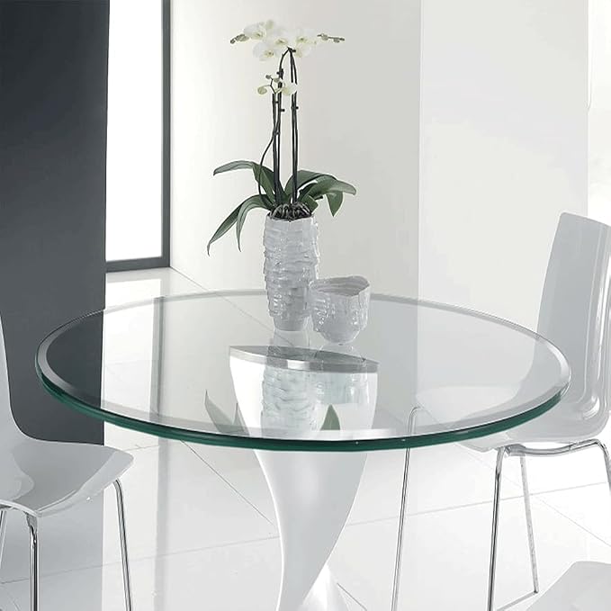 Dulles Glass 56 inch Round Glass Table Top - Tempered - 3/8" Thick Glass Surface, Safe Beveled Edge, Multipurpose for Dining Table, Patio, Coffee and End Table