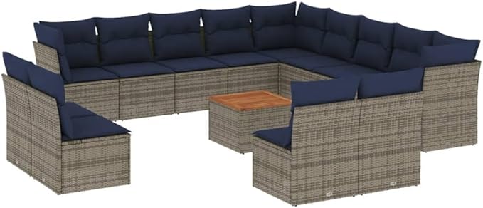 vidaXL Patio Sofa Set with Cushions 14 Piece, Outdoor Conversation Set, Patio Furniture Set for Balcony Garden, Modern Style, Gray Poly Rattan
