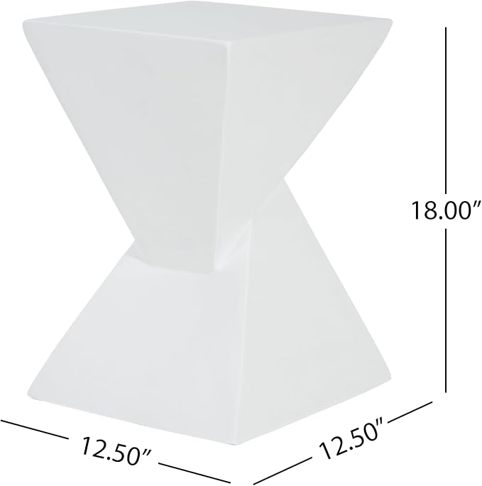 Merax Modern Concrete Side Table with Hourglass Design - Hand-Painted Wood Finish Accenttable for Indoor/Outdoor, White
