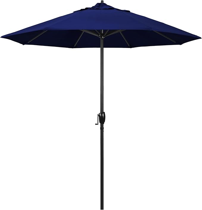 California Umbrella 7.5' Rd Aluminum Patio Umbrella, Crank Lift, Auto Tilt, Black Finish
