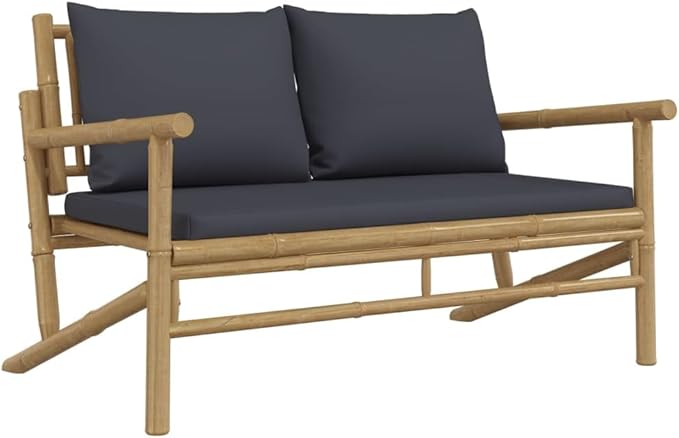 Outdoor Seating Furniture,Outdoor Conversation Sets,4 Piece Patio Lounge Set with Dark Gray Cushions BambooSuitable for Patio, Garden, Gazebo Low