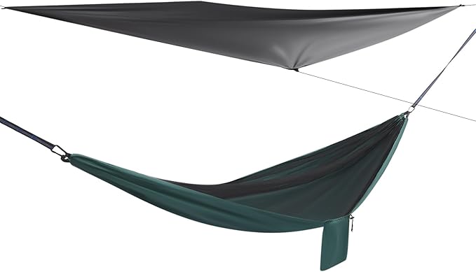 Camping Black Tarp 310 + Green Hammock 290x140, Hammock with Mosquito Net Tent and Rain Fly Tarp, for Backpacking and Travel, Suitable for Outdoor Adventures, Great for Hiking and Picnics