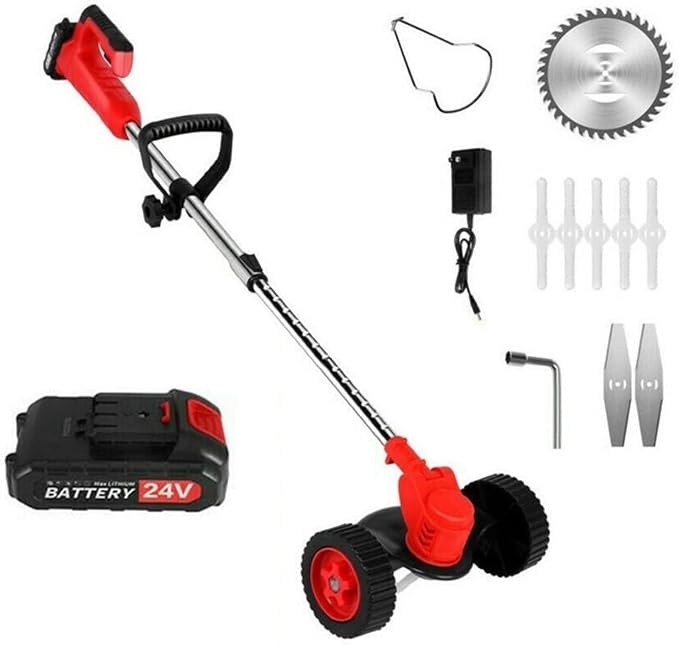 Electric Lawn Mower, 24V Lithium Mower with Wheels Lawn Mower Household Weeding Machine (Two Charge Rosso) (Two Charge Nero)