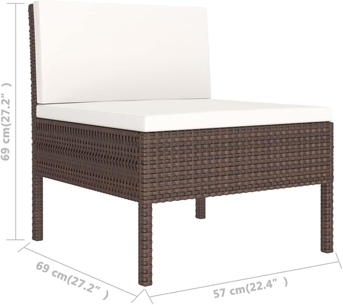 3 Piece Patio Lounge Set with Cushion, Piece Patio Set Patio Lounge Set Outdoor Patio Sectional Furniture Conversation Sets s Poly Rattan Brown