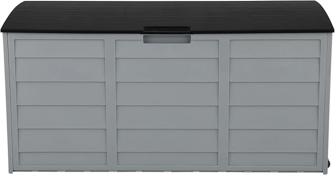 75 Gallon Outdoor Deck Box, Lockable Patio Outdoor Storage Box with Wheels, Waterproof Deck Storage Boxs for Furniture, Garden Tools Poolside and Tools Storage, Black&Grey