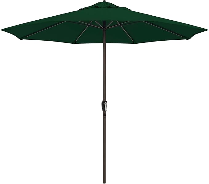 California Umbrella 8-Year Protection 9 Ft Outdoor Patio Umbrella, Solstice Fade-Resistant Fabric, Auto-Tilt, Heavy Duty Aluminum Frame, 8 Reinforced Ribs for Pool or Deck, Bronze Pole, Hunter Green