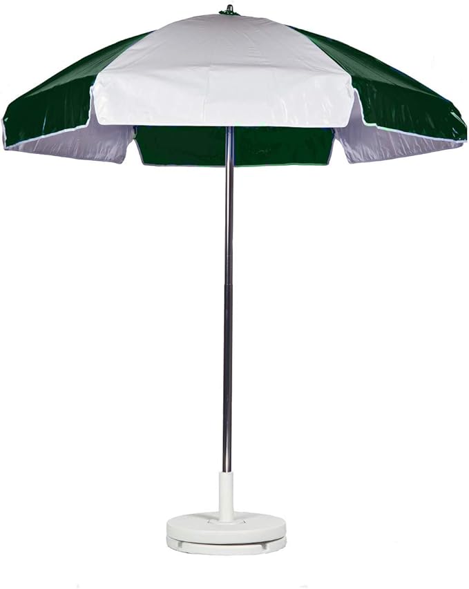 6.5' Striped Lifeguard Umbrella Fabric: Forest and White Heavy Gauge Vinyl, Tilt: with Tilt