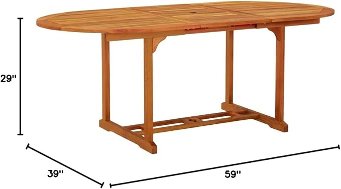 Solid Eucalyptus Wood Patio Table with Umbrella Hole 78.7x39.4x29.5 Inches Extendable Outdoor Dining Table for Garden, Deck, Backyard