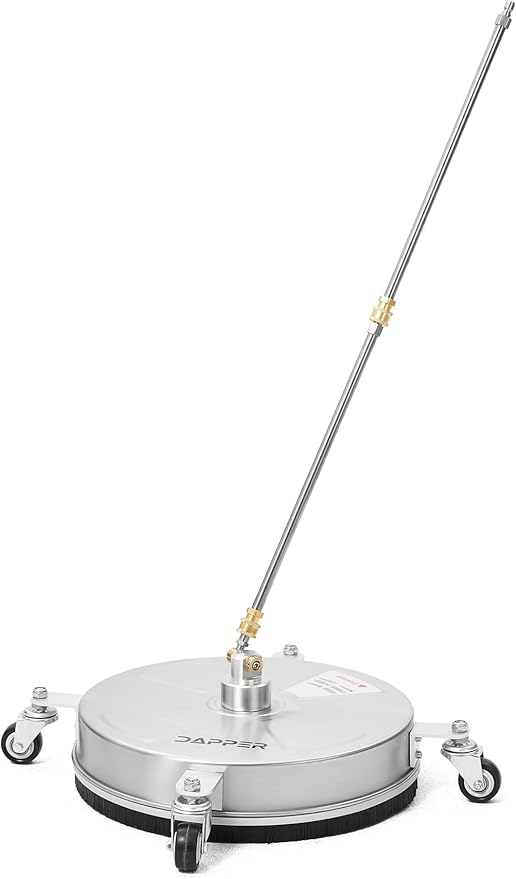 Dapper Supply 15 in. Pressure Washer Surface Cleaner in Stainless Steel w/Wheels, 4000 Max PSI, 3/8" Connector & 2 Extension Wands. Ideal for Driveways, Sidewalks, Patios, Decks