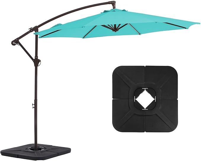 10FT Patio Umbrella, Outdoor Offset Cantilever Umbrella with Sturdy 8 Ribs and Reinforced Base, Easy Tilt Adjustment for Backyard Pool Garden,Peacock Blue