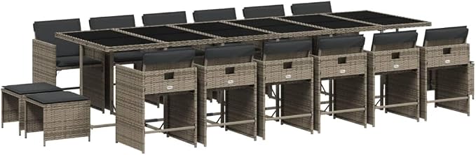 17 Piece Patio Dining Set, Foldable PE Rattan Garden Table and Chairs with Cushions, Space Saving Cube Furniture for Backyard Poolside