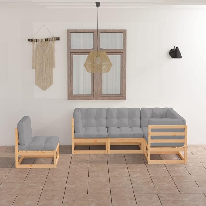 5 Piece Patio Lounge Set with Cushions, Porch Furniture Set Patio Conversation Set Sectional Sofa Front Porch Furniture for Poolside Negotiation Area Garden Piazza Solid Wood Pine
