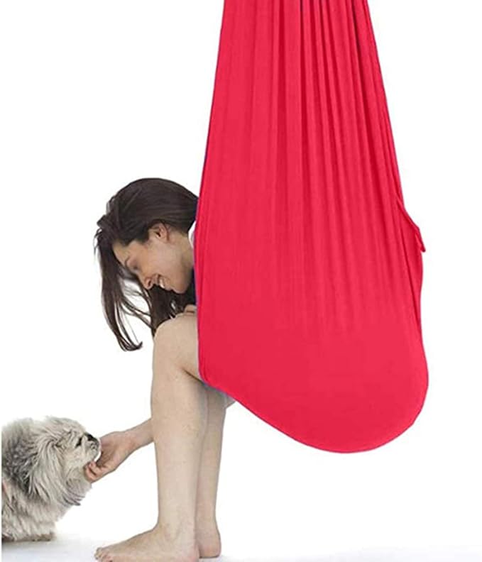 Hanging Child Swing For Indoor Outdoor Adult Stretch Yoga Cloth Children Kids Cuddle Hammock With Special Needs For Autism ADHD ADD Therapy Sensory Integration ( Color : Red , Size : 150 x 280 cm )