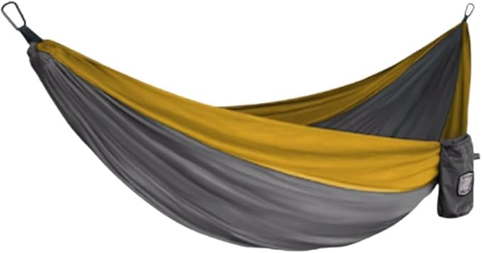 Nylon Hammock Outdoor Camping Travel Multi-Purpose Good Load-Bearing Portable Easy to Install Tree Hanging Hammock(Gray-Yellow)