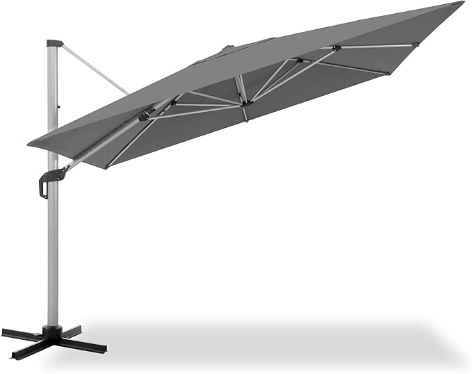 LAUSAINT HOME Outdoor Patio Umbrella, 11 FT Large Cantilever Umbrella Windproof All Aluminum Offset Umbrella with 360° Rotation & Olefin Fabric for Garden, Deck, Lawn, Pool, Backyard (Square, Grey)