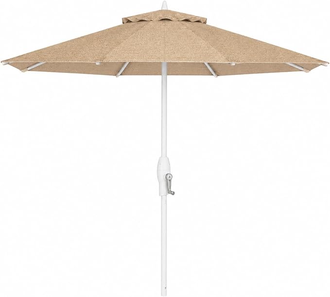 Treasure Garden 9ft Patio Umbrella - Outdoor Furniture Market Umbrella – Deluxe Auto-Tilt – White Aluminum Frame (Sunbrella, Heather Beige)