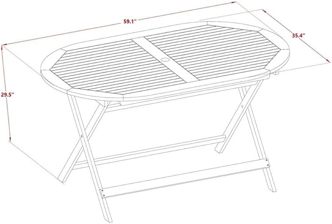 Pemberly Row Contemporary 7-Piece Patio Dining Set, Natural Oil Finish, Oval Table 59"L and 6 Foldable Chairs, Lightweight and Easy to Store, Outdoor Dining and Lounging Furniture for Patio or Garden
