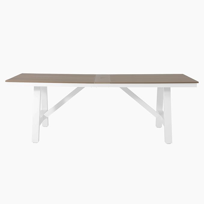 WestinTrends Cape May 9-Piece HDPE Outdoor Furniture Patio Dining Table with Umbrella Hole and Chairs Set for 8, Weathered Wood
