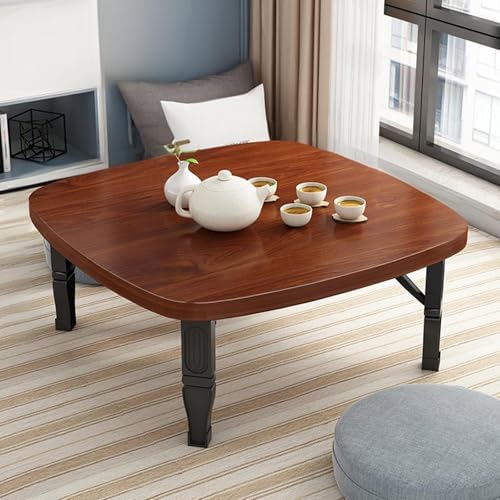 Japanese Wooden Folding Low Table, Space-Saving Small Desk for Bedroom & Outdoor, Ideal for Tea Room, 31.5 x 31.5 in, Portable & Stylish Design