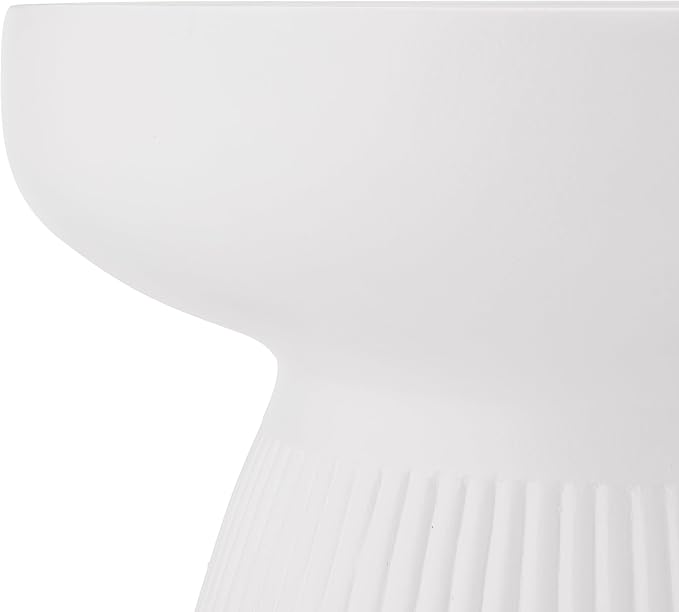 Christopher Knight Home Luce Round Side Table, Outdoor Concrete End Table, Vertical Texture Accent Table, Decorative Side Table, Stylish End Table for Patio Balcony Beach Pool Side, White