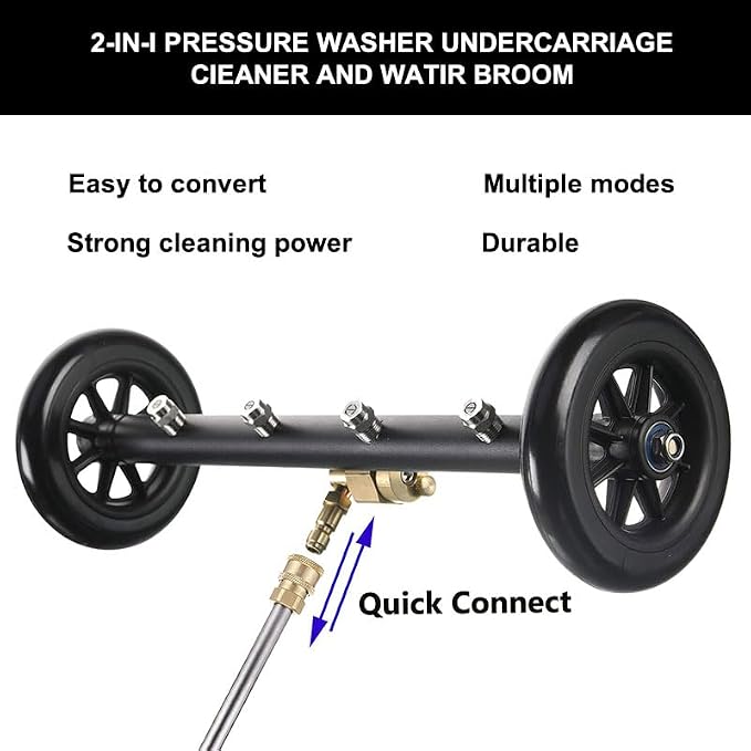 16 Inch Dual-Function Undercarriage Pressure Washer Attachment, 4000 PSI Hot & Cold Water Max 212℉, Power Washer Water Broom with 3 Extension Wands & 4 Nozzles