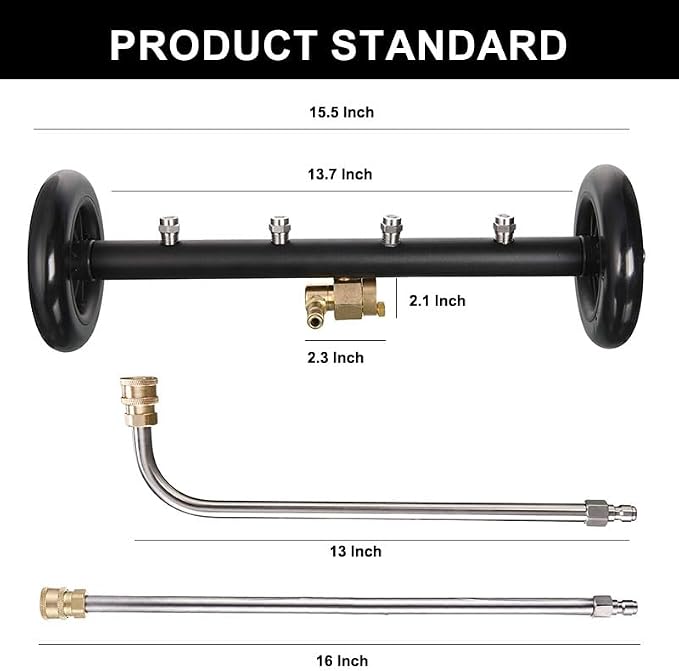 16 Inch Dual-Function Undercarriage Pressure Washer Attachment, 4000 PSI Hot & Cold Water Max 212℉, Power Washer Water Broom with 3 Extension Wands & 4 Nozzles
