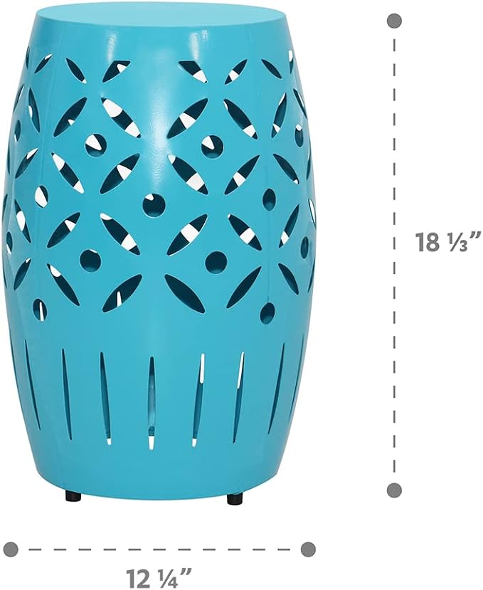 ABBLE Round Patio Outdoor Indoor Lace Cut Steel Side Table, Patio Garden Table, Coffee End Table Nightstand for Small Spaces,Living Room,Front Porch,Poolside, Teal