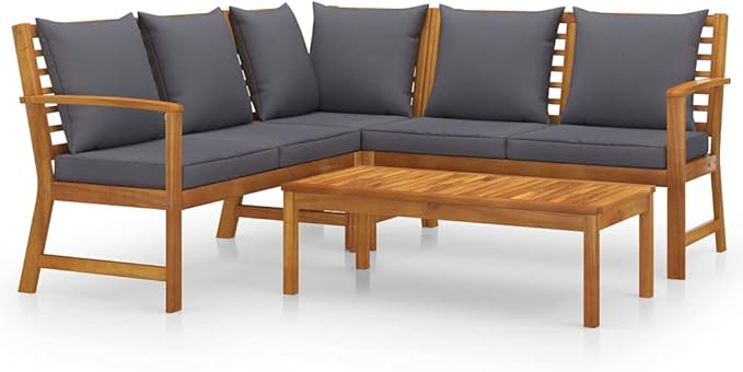 Backyard Furniture Patio Conversation Sets Outdoor Seating 4 Piece Patio Lounge Set with Cushion Solid Acacia Wood Suitable for Swimming Pool, Courtyard, Garden