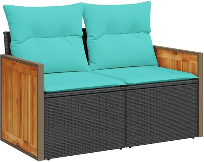 6 Piece Patio Sofa Set with Cushions, Outdoor Dining Sets Garden Lounge Set Patio Conversation Set Outdoor Sofa Sets for Poolside Piazza Negotiation Area Garden Black Poly Rattan