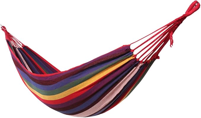 Toyvian Outdoor Canvas Hammock Swing Chair 200x80cm Rainbow Thickened Fabric for Camping Garden Patio Hanging Seat