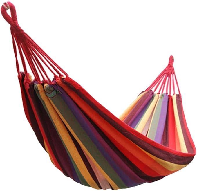 Camping Hammock Canvas Hammock Striped Portable Hanging Chair for Outdoor Patio Garden Swing 190x85cm Rainbow Color Lightweight Canvas Swing Suitable for Camping and Backyard