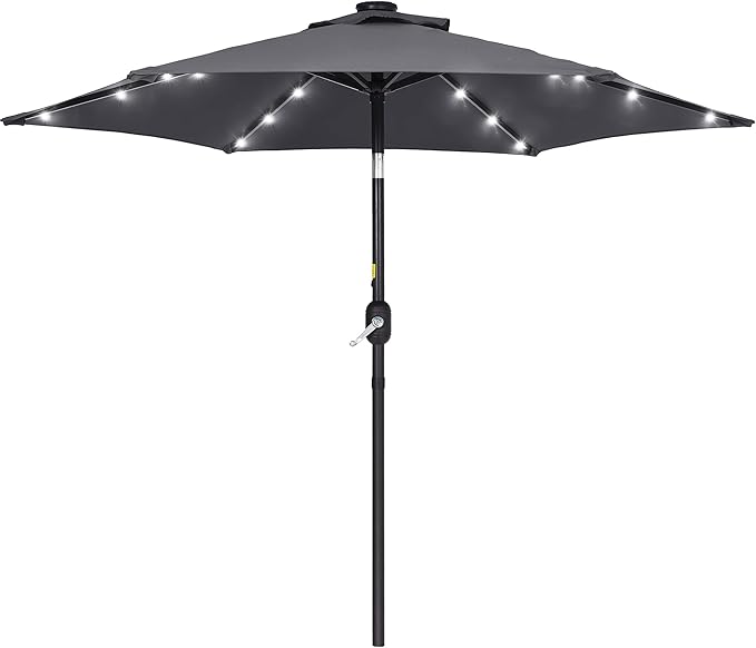 7.5ft Outdoor Umbrella Patio Umbrella with Solar Lights,18 LED Lighted Table Market Outdoor Umbrella, 2-Year-Non-Fading, for Pool, Deck, Garden,Backyard