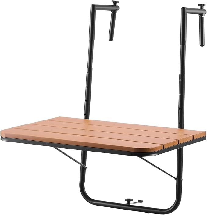 VEVOR Balcony Hanging Table, 23 x 16 inch, Outdoor Balcony Bar Table for Railings, 4-Level Adjustable, Fit Railing from 1" to 5.5", Serving Table for Patio & Deck