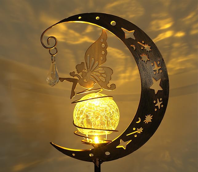 Moon Solar Lights Outdoor Waterproof Metal Fairy Moon Solar Lanterns for Garden, Patio, Yard, Gift for Women, Mom, Family Solar Powered, Durable, Garden Decor Figurine Lights