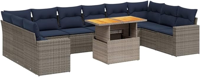vidaXL Patio Sofa Set with Cushions 11 Piece, Outdoor Sectional Sofa Couch, Patio Conversation Set for Garden Backyard, Gray Poly Rattan