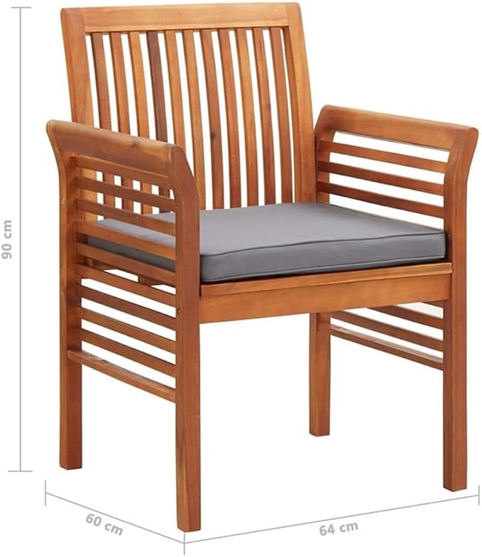 Afuera Living 5-Piece Acacia Wood Outdoor Dining Set, Brown Frame with Dark Gray Cushions, Weather-Resistant Fabric, Stackable Chairs, Oiled Finish, Garden Patio Furniture for Small Spaces