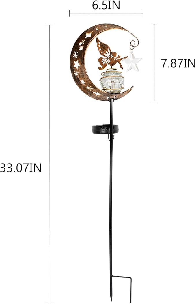 Garden Decorations Solar Light Outdoor-Moon Elf Lights with Crackle Glass Globe, Decoration for Pathway Lawn Patio Courtyard Backyard.(Moon Elf)