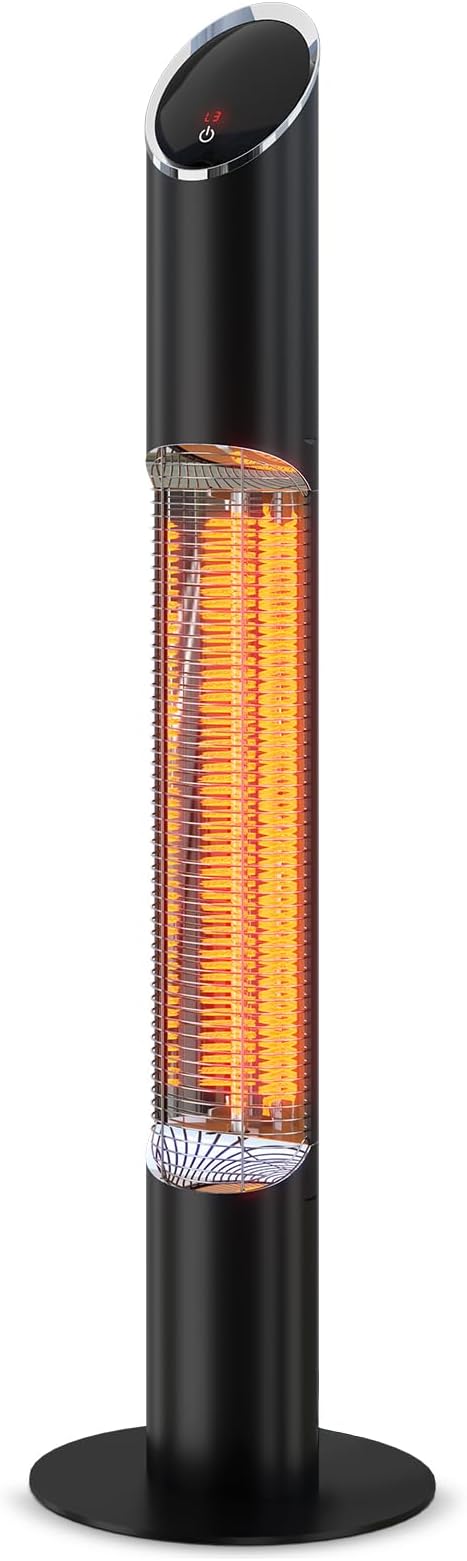 Freestanding Outdoot Electric Heater, Infrared Patio Heater for Outdoor/Indoor Use, 1500W garage heater electric, REMOTE CONTROL, BLACK