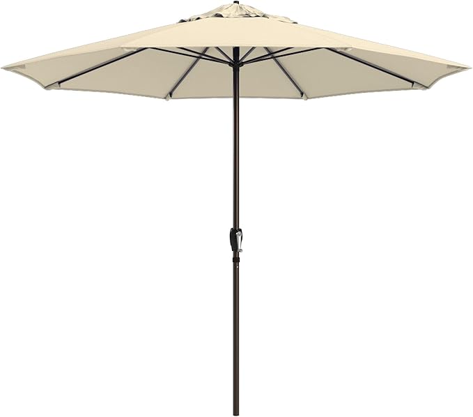 California Umbrella 10-Year Protection 9 Ft Outdoor Patio Umbrella, Pacifica Fade-Resistant Fabric, Auto-Tilt, Heavy Duty Aluminum Frame, 8 Reinforced Ribs for Pool or Deck, Bronze Pole, Canvas