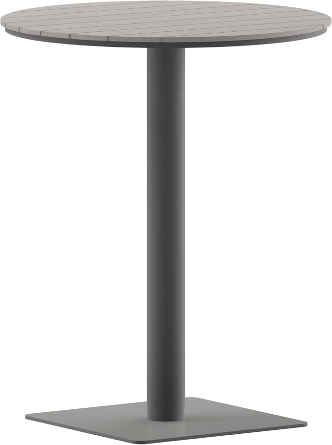 Flash Furniture Finch Commercial Grade Round 24" Table with Faux Teak Poly Slats and Steel Frame, Gray/Gray