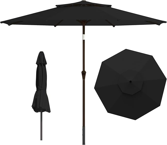 9ft 2-Tiers Patio Umbrella,Outdoor Market Table Umbrella with Push-Button Tilt & Crank | UV Protection,Suit for Backyard,Garden,Pool,Deck(Black)